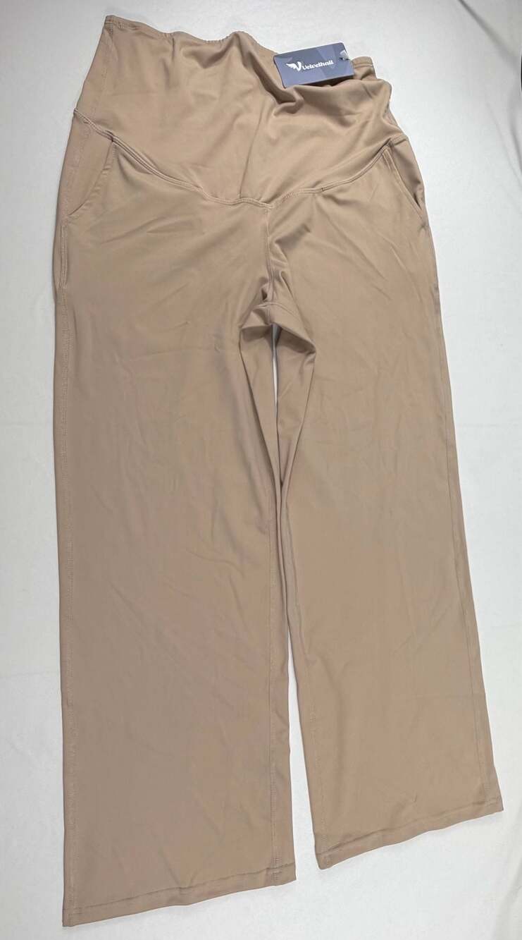 Velvelhall Women's Maternity High-Waisted Wide-Leg Yoga Pants with Pockets